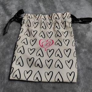Brighton Cloth Storage/Bag Drawstring Pouch Black Hearts White 6x4.5"
